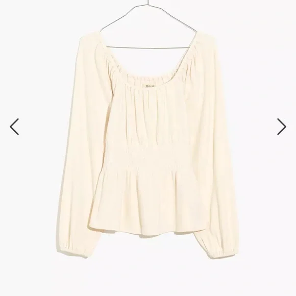 NWT Madewell Plush Square-Neck Smocked Top - Picture 4 of 5